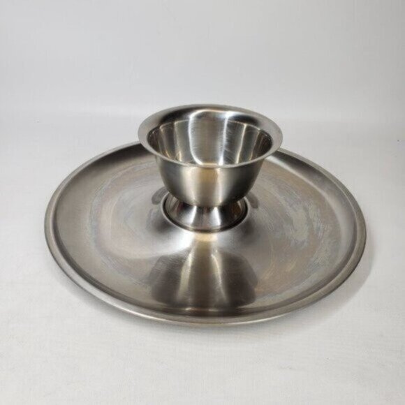 Oneida Stainless Chip and Dip Platter Bowl Simple Classic Party Celebrat… - Picture 2 of 13